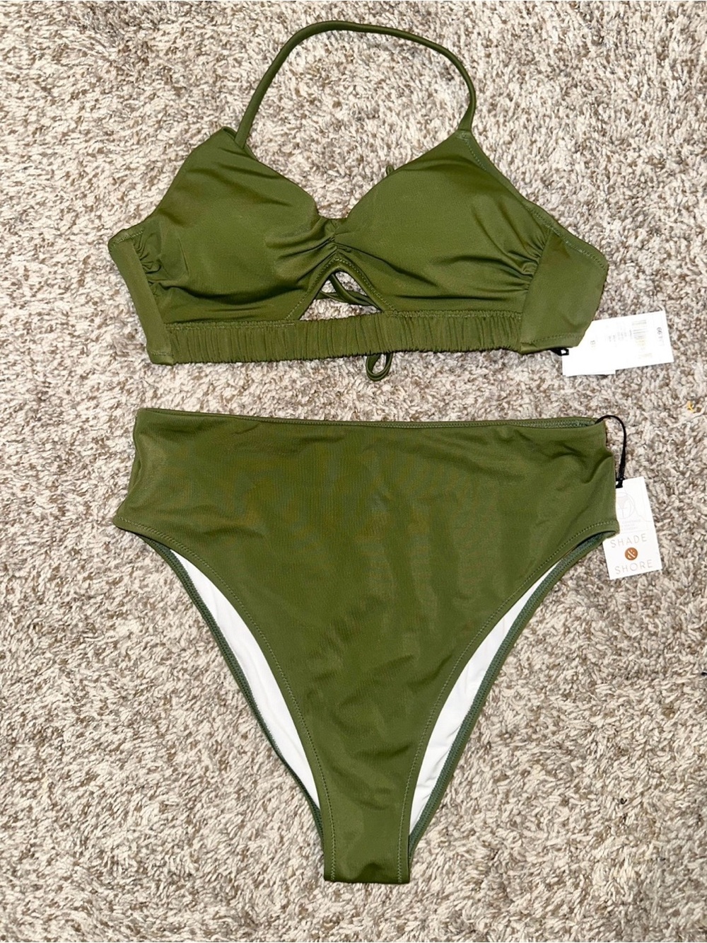 Shade & Shore Olive Green High Waist Bikini Set